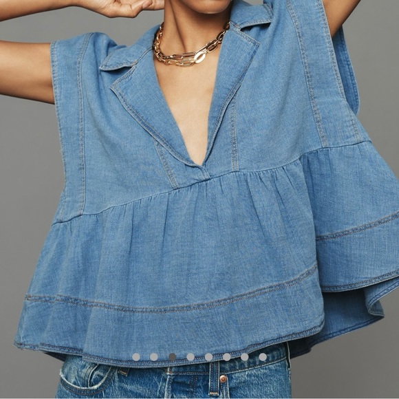 Anthropologie Pilcro Sailor Denim Babydoll Blouse NWT! - Picture 4 of 14